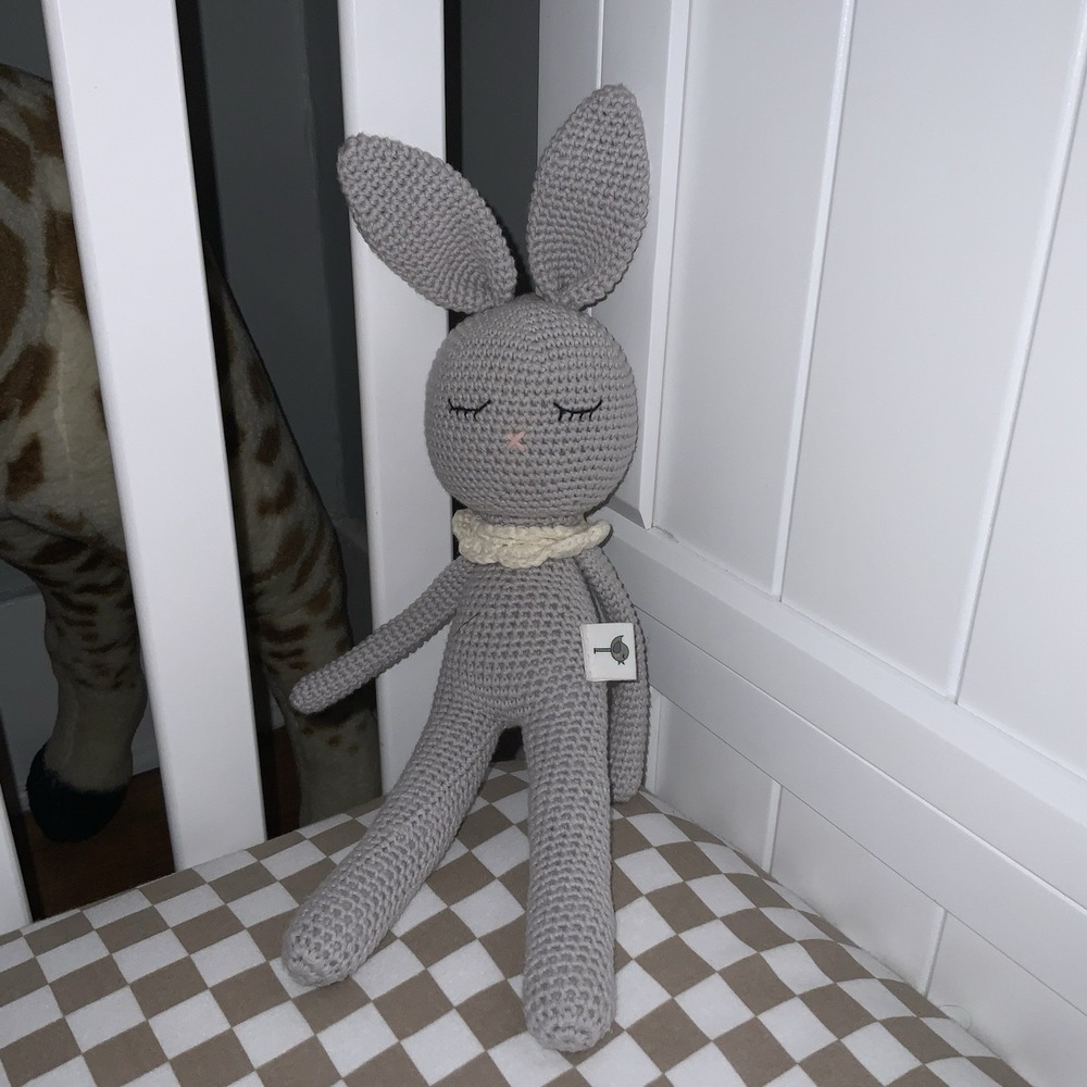 Crochet Bunny Rabbit Plush Rattle Baby Stuffed Animal Toy Nursery Mali Wear